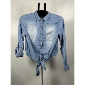 LOVE TREE Women's 3/4 Sleeve Buttoned Shirt - Ruched Tie Front Top - Size M